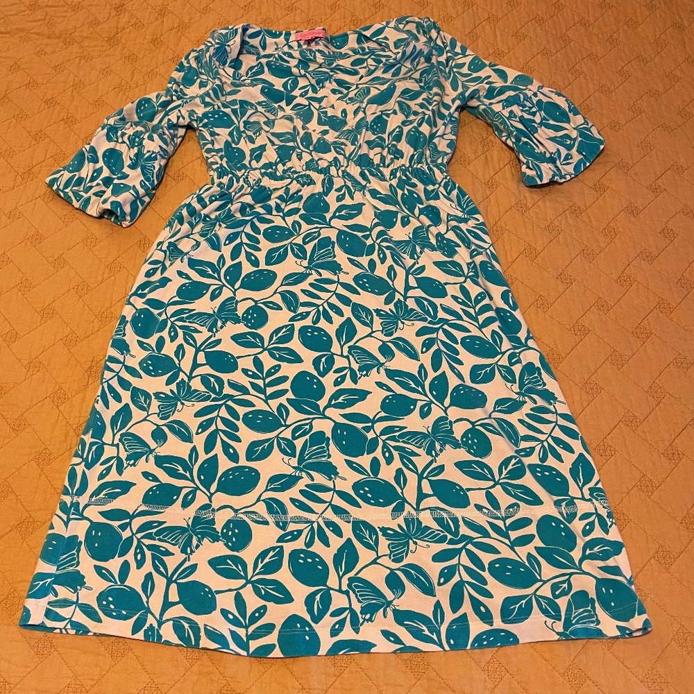 Lilly Pulitzer White & Aqua V-necked Cotton Dress